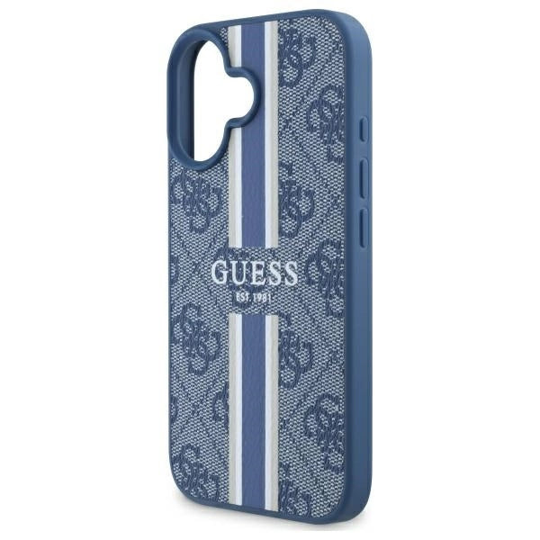 Guess 4G Printed Stripes MagSafe-hylster til iPhone 16 - blå