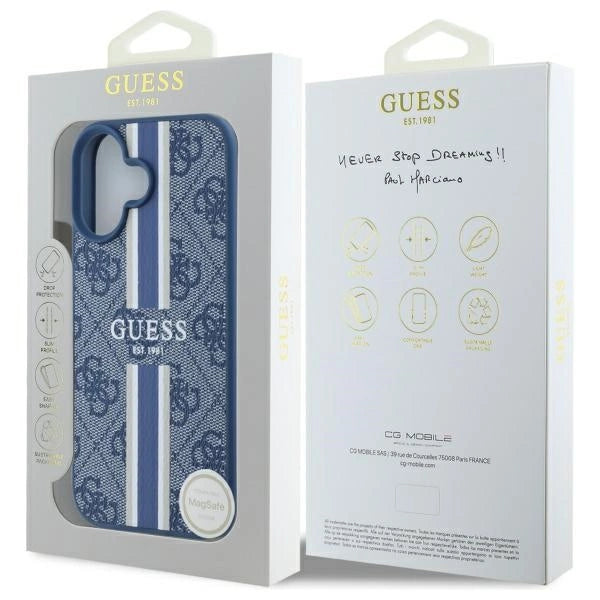 Guess 4G Printed Stripes MagSafe-hylster til iPhone 16 - blå