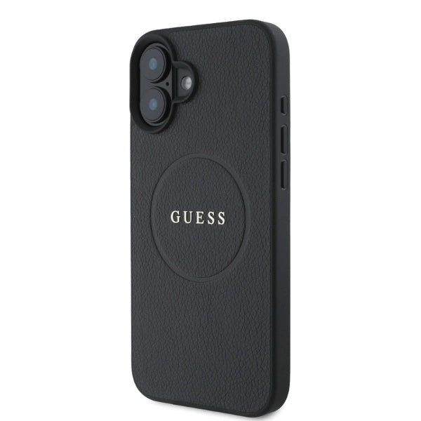 Guess Grained Gold Ring MagSafe-hylster til iPhone 16 - sort
