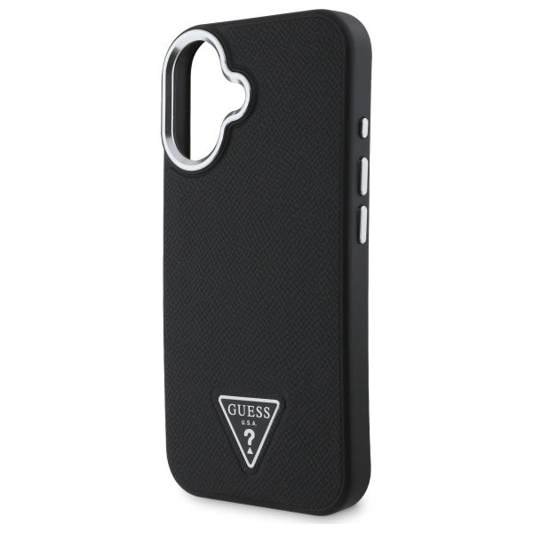 Guess Grained Triangle MagSafe-fodral til iPhone 16 - sort