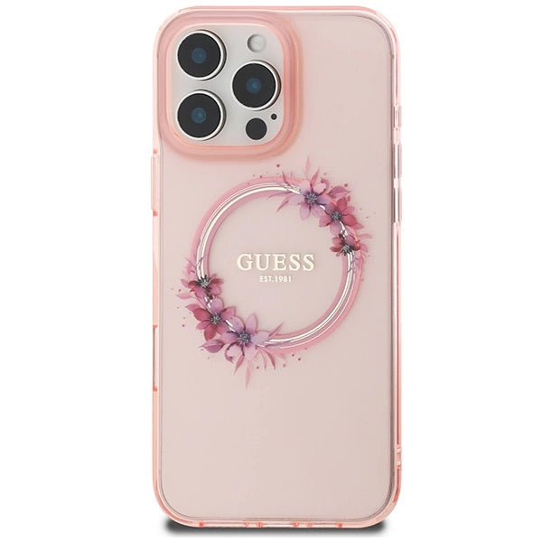 Guess IML Flowers Wreath MagSafe iPhone 16 Pro Max Case - Pink