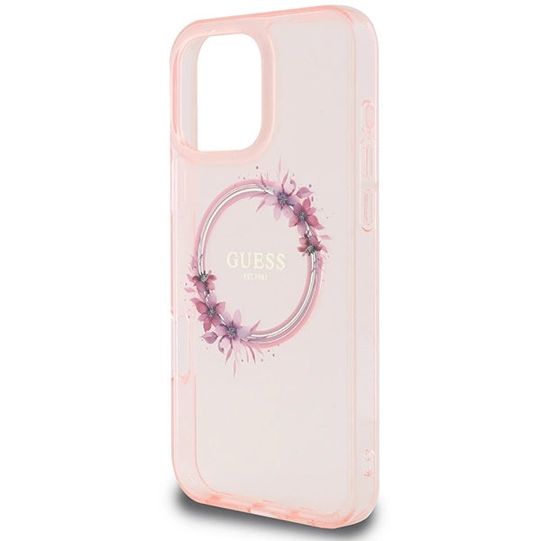 Guess IML Flowers Wreath MagSafe iPhone 16 Pro Max Case - Pink