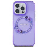 Guess IML Flowers Wreath MagSafe iPhone 16 Pro Max Case - lilla