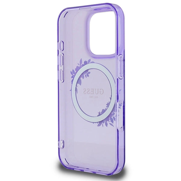 Guess IML Flowers Wreath MagSafe iPhone 16 Pro Max Case - lilla