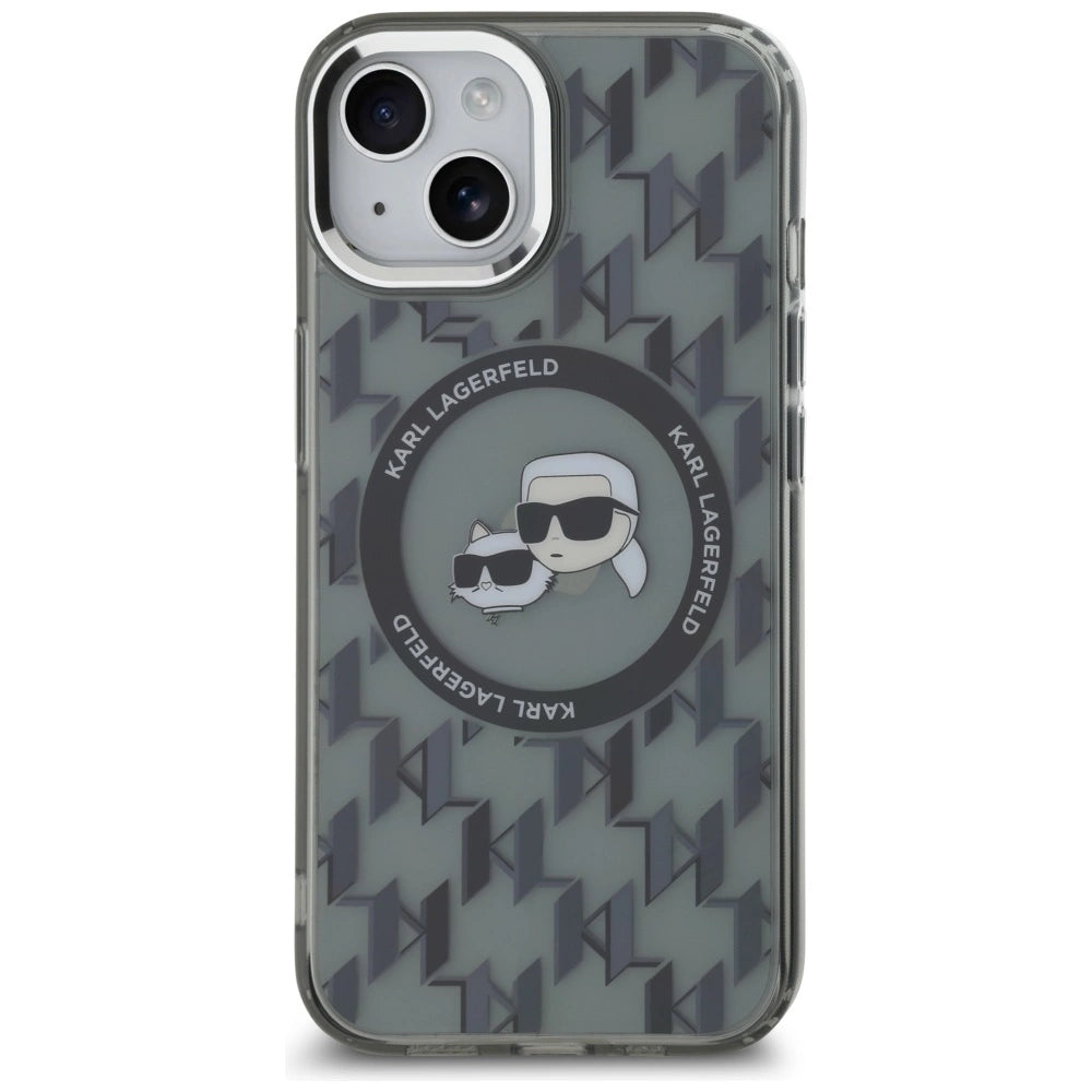 Karl Lagerfeld IML Monogram Karl & Choupette Head MagSafe iPhone 15 Plus Case - Black