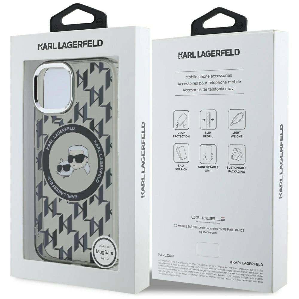 Karl Lagerfeld IML Monogram Karl & Choupette Head MagSafe iPhone 15 Plus Case - Black