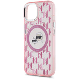 Karl Lagerfeld IML Monogram Karl & Choupette Head MagSafe iPhone 15 Plus Case - Pink