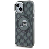 Karl Lagerfeld IML Monogram Karl & Choupette Head MagSafe iPhone 15 Case - Black