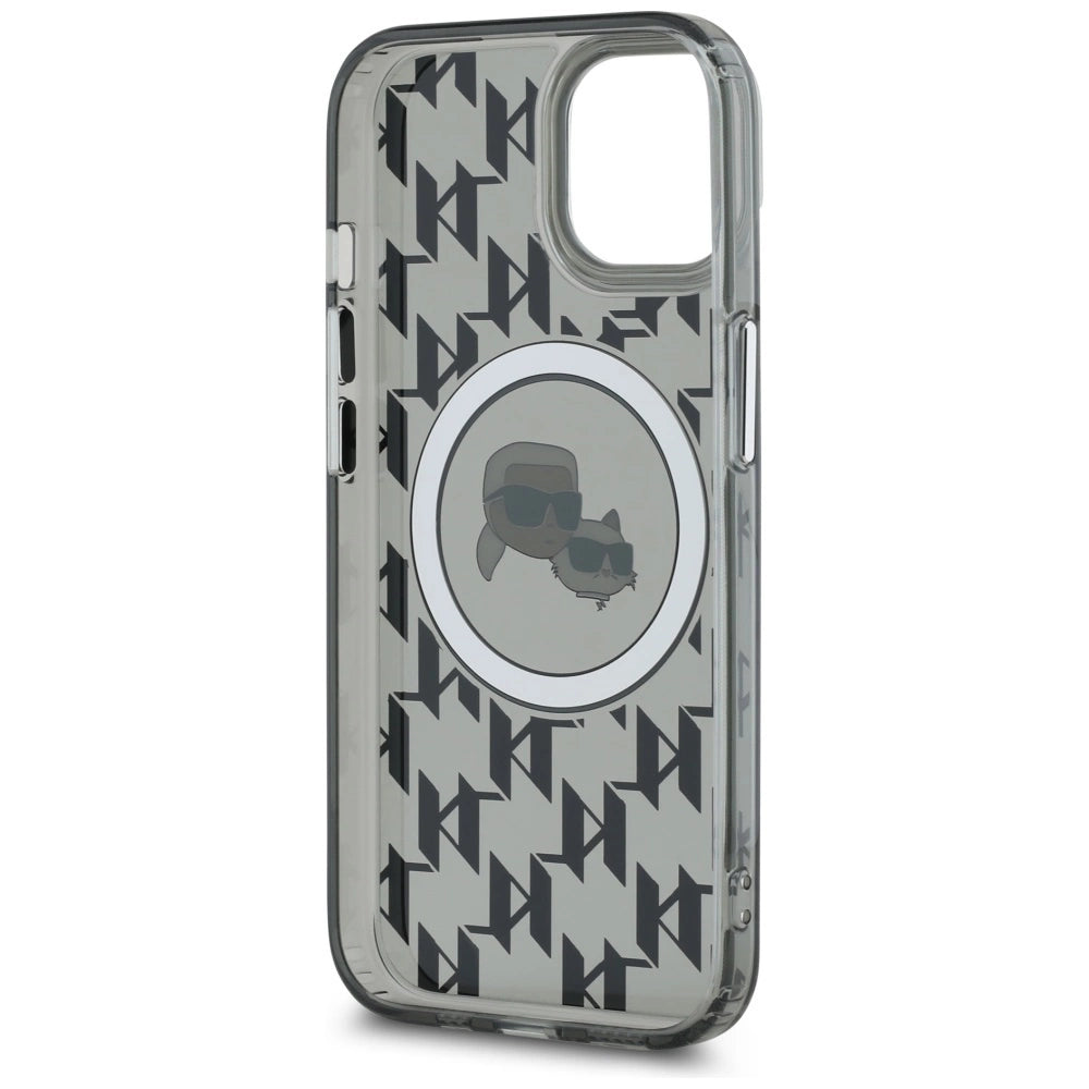 Karl Lagerfeld IML Monogram Karl & Choupette Head MagSafe iPhone 15 Case - Black