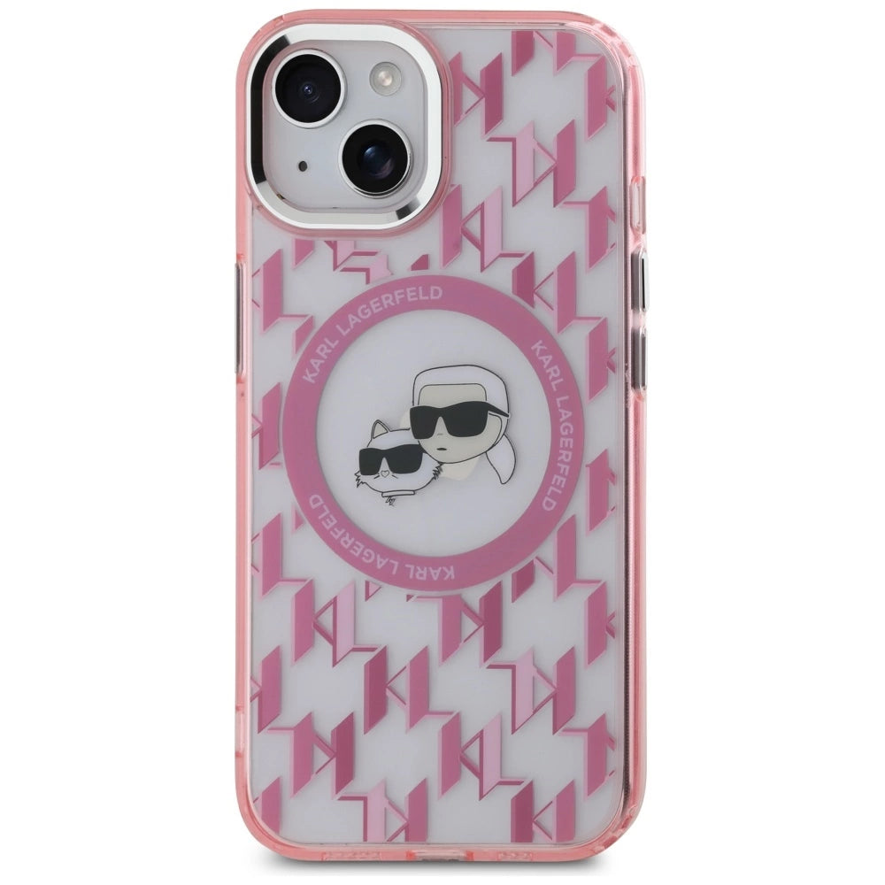 Karl Lagerfeld IML Monogram Karl & Choupette Head MagSafe iPhone 15 Case - Pink