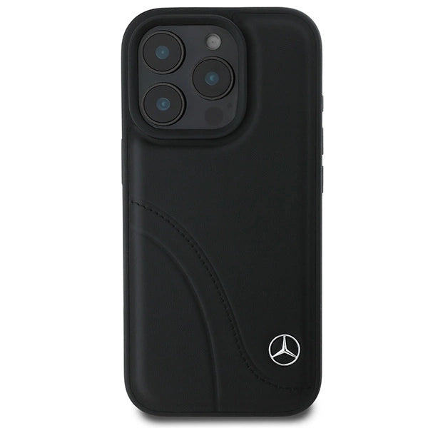 Mercedes MB Curved Stitches Læder iPhone 16 Pro Case - sort