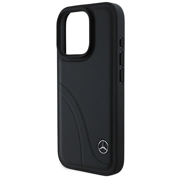 Mercedes MB Curved Stitches Læder iPhone 16 Pro Case - sort