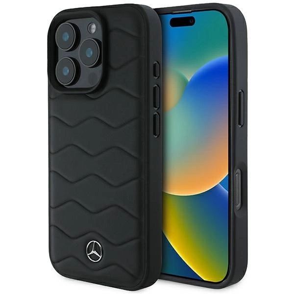 Mercedes MB Waves læder iPhone 16 Pro Case - sort