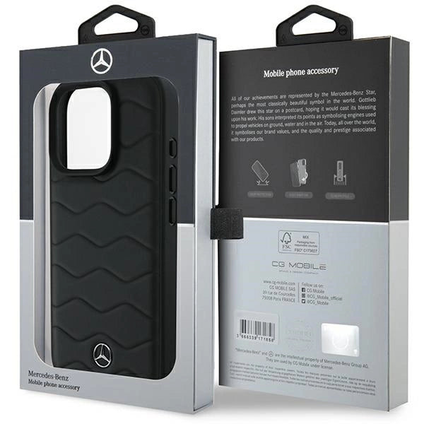 Mercedes MB Waves læder iPhone 16 Pro Case - sort