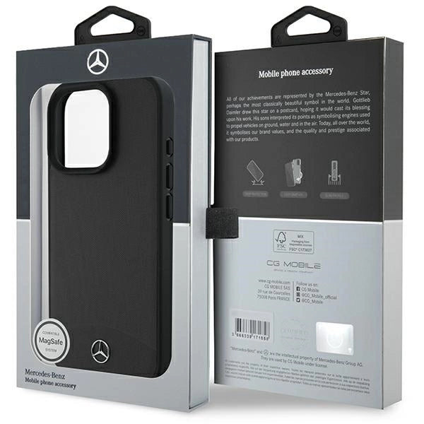 Mercedes Textured And Plain Leather MagSafe case til iPhone 16 Pro - sort