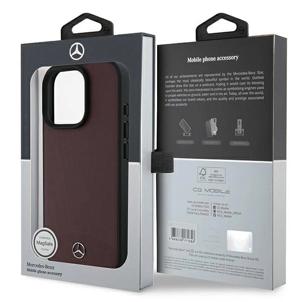 Mercedes Textured And Plain Leather MagSafe case til iPhone 16 Pro - rød
