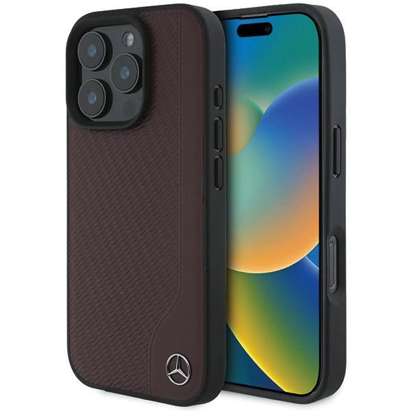 Mercedes MB Wood Imitation Leather MagSafe iPhone 16 Pro Case - rød