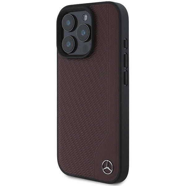 Mercedes MB Wood Imitation Leather MagSafe iPhone 16 Pro Case - rød