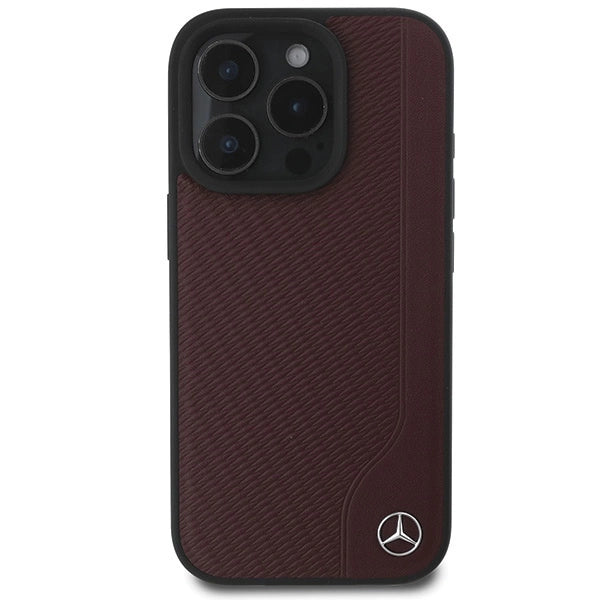 Mercedes MB Wood Imitation Leather MagSafe iPhone 16 Pro Case - rød