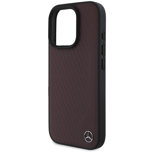 Mercedes MB Wood Imitation Leather MagSafe iPhone 16 Pro Case - rød