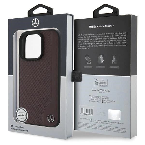 Mercedes MB Wood Imitation Leather MagSafe iPhone 16 Pro Case - rød
