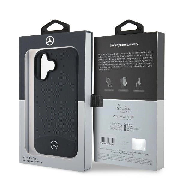 Mercedes Textured And Plain Leather MagSafe case til iPhone 16 - sort