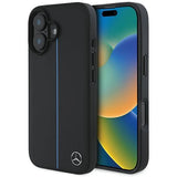 Mercedes MB Blue Line læder MagSafe iPhone 16 Case - sort