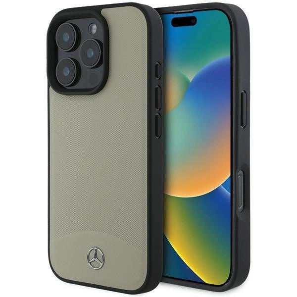 Mercedes MB tekstureret og almindeligt læder MagSafe-udstyr til iPhone 16 Pro Max - beige