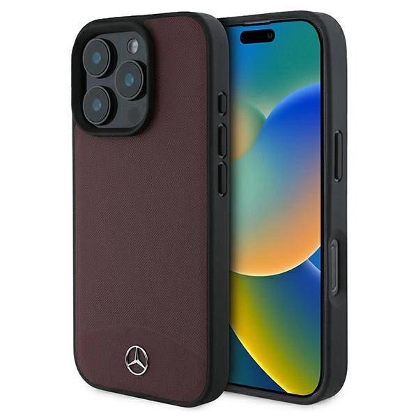 Mercedes Textured And Plain Leather MagSafe case til iPhone 16 Pro Max - rød
