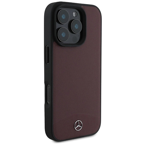 Mercedes Textured And Plain Leather MagSafe case til iPhone 16 Pro Max - rød