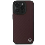 Mercedes MB Wood Imitation Leather MagSafe Case til iPhone 16 Pro Max - Rød