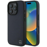 Mercedes MB Wood Imitation Leather MagSafe Case til iPhone 16 Pro Max - Navy Blue