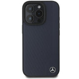 Mercedes MB Wood Imitation Leather MagSafe Case til iPhone 16 Pro Max - Navy Blue
