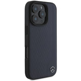 Mercedes MB Wood Imitation Leather MagSafe Case til iPhone 16 Pro Max - Navy Blue
