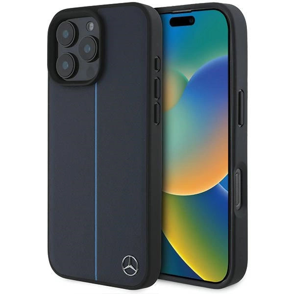Mercedes MB Blue Line læder MagSafe Case til iPhone 16 Pro Max - Navy Blue