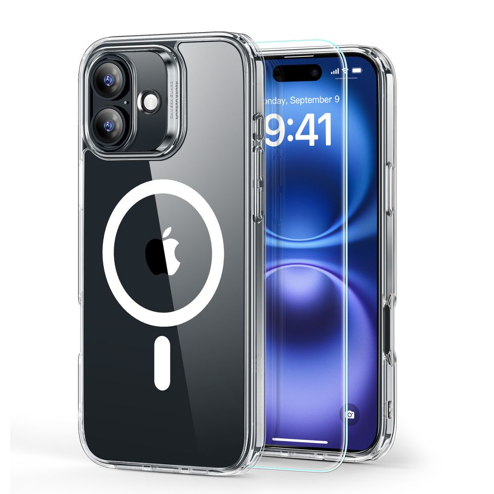 ESR Classic Hybrid Halolock MagSafe Case + tempereret glas til iPhone 16 - Klar