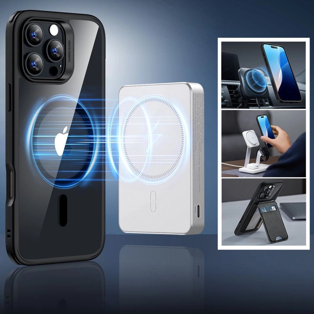 ESR Classic Hybrid Halolock MagSafe Case + tempereret glas til iPhone 16 Pro Max - Klar med sort ramme