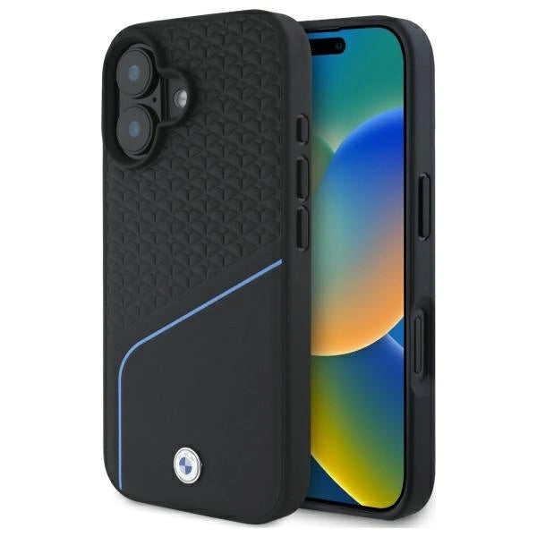 BMW Sign læder tekstureret og linje MagSafe iPhone 16 Case - sort