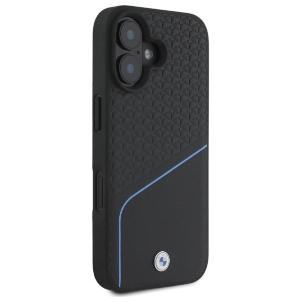 BMW Sign læder tekstureret og linje MagSafe iPhone 16 Case - sort