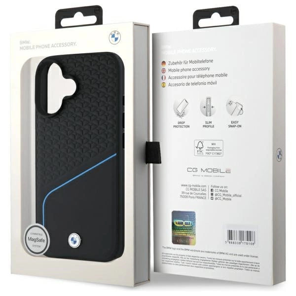 BMW Sign læder tekstureret og linje MagSafe iPhone 16 Case - sort