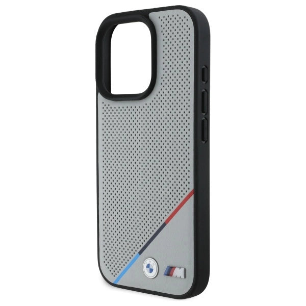 BMW M Perforeret Tricolor Line MagSafe Case til iPhone 16 Pro Max - Grå