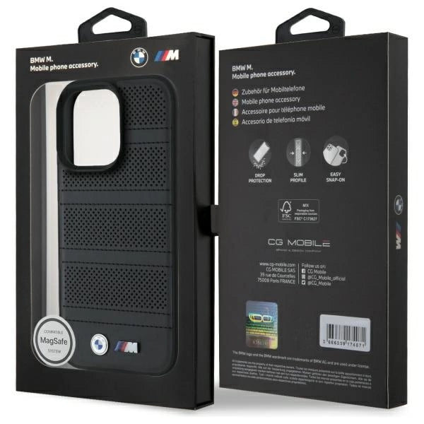 BMW M perforeret og syet linje MagSafe-fodral til iPhone 16 Pro Max - sort