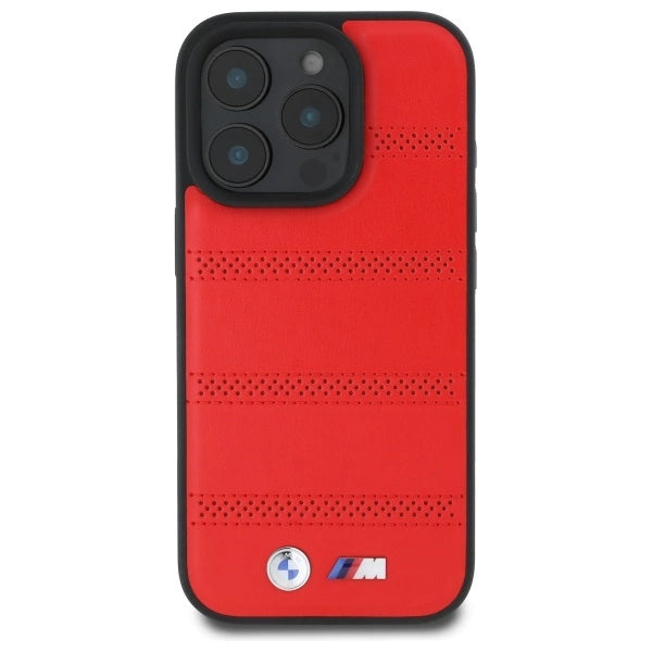 BMW M perforeret og syet linje MagSafe-fodral til iPhone 16 Pro Max - rød