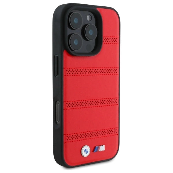 BMW M perforeret og syet linje MagSafe-fodral til iPhone 16 Pro Max - rød
