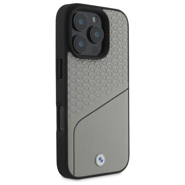 BMW Sign læder tekstureret og linje MagSafe Case til iPhone 16 Pro Max - Grå
