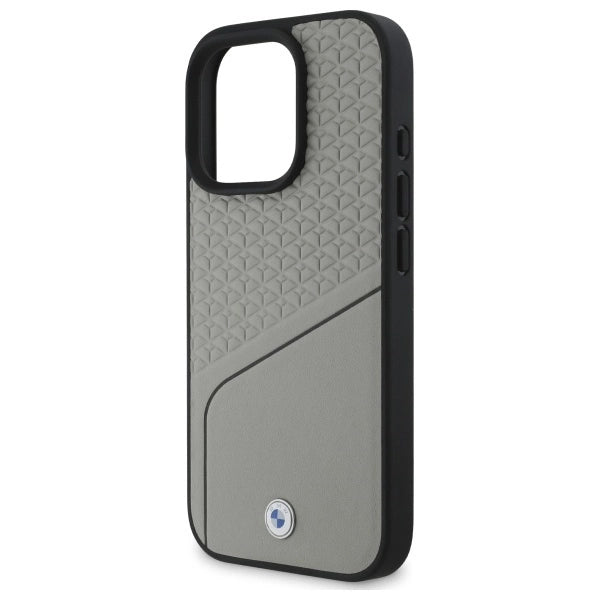 BMW Sign læder tekstureret og linje MagSafe Case til iPhone 16 Pro Max - Grå