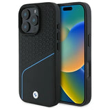 BMW Sign læder tekstureret og linje MagSafe Case til iPhone 16 Pro Max - sort