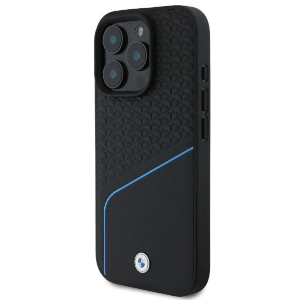 BMW Sign læder tekstureret og linje MagSafe Case til iPhone 16 Pro Max - sort