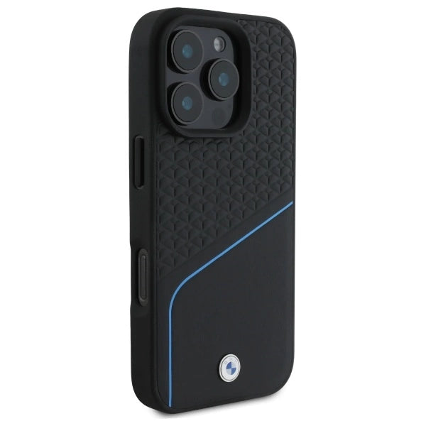 BMW Sign læder tekstureret og linje MagSafe Case til iPhone 16 Pro Max - sort