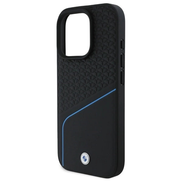 BMW Sign læder tekstureret og linje MagSafe Case til iPhone 16 Pro Max - sort